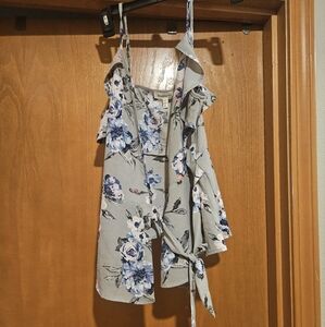 Monteau California Floral Ruffle Tie-Front Tank Top